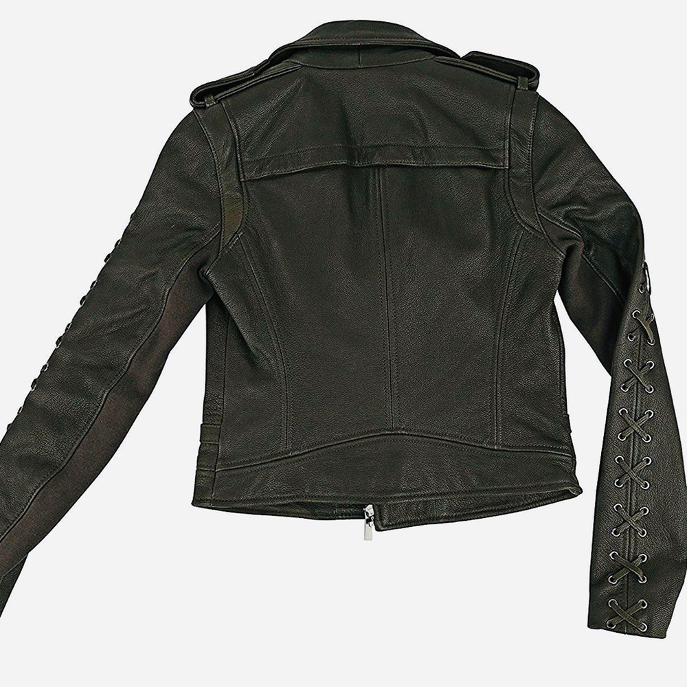 BCBG Max Azria Isa Olive Green Leather Jacket L - Picture 2 of 7
